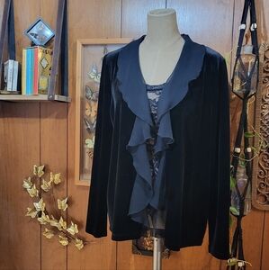 Black Velvet Chiffon Ruffled Women's Jacket